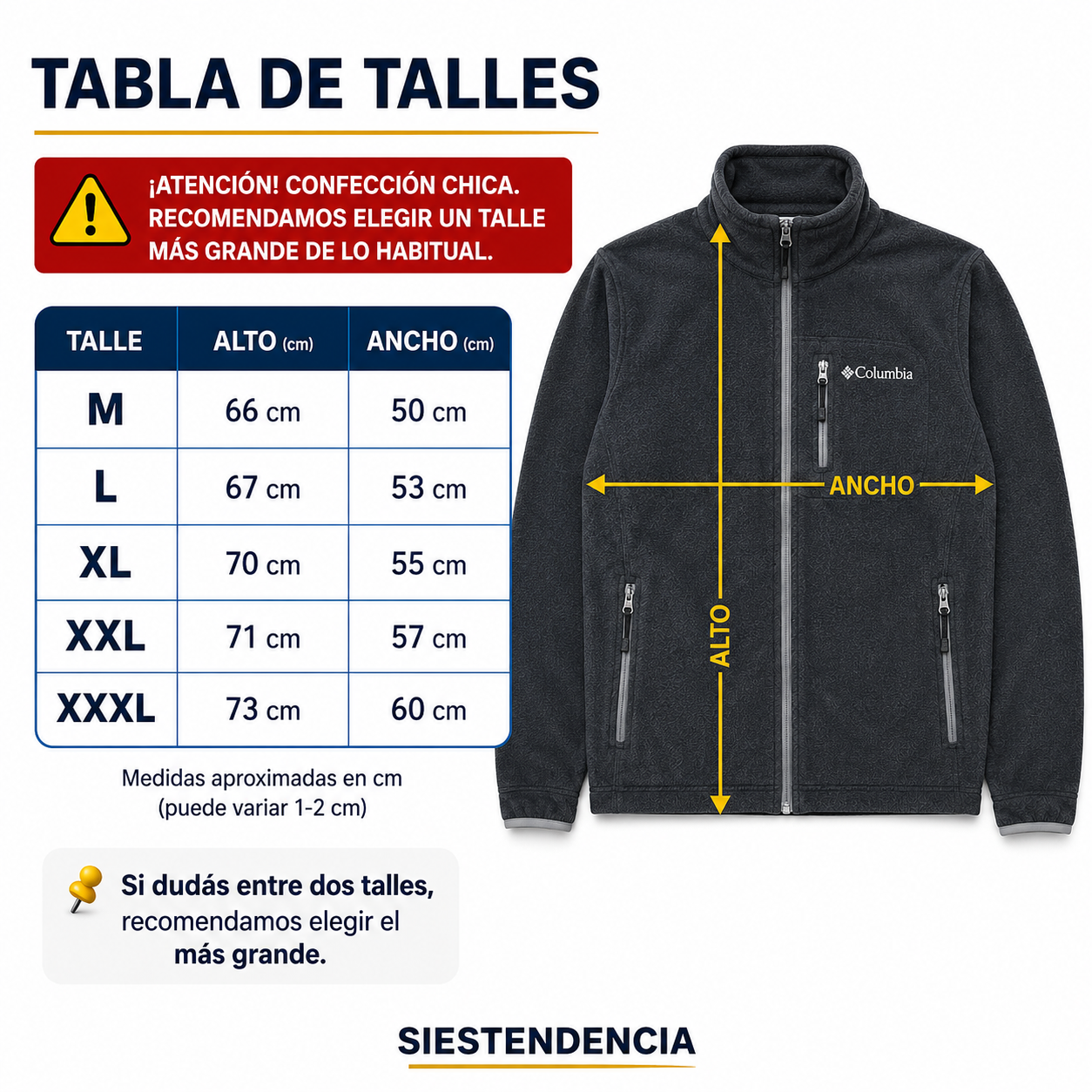 Gu&iacute;a de talles campera micropolar